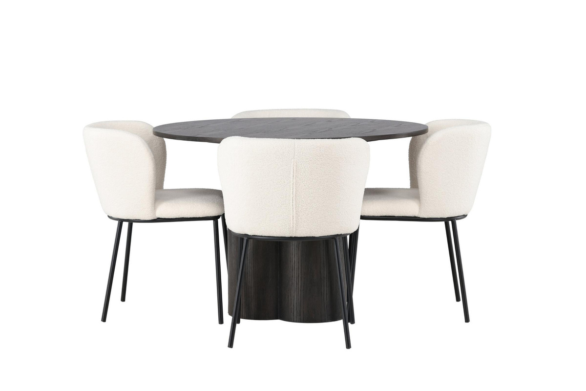 ebuy24 Essgruppe Olivia: Esstisch Mokka und 4 Stühle in Bouclé Weiß (5-teilig) - Bild 1