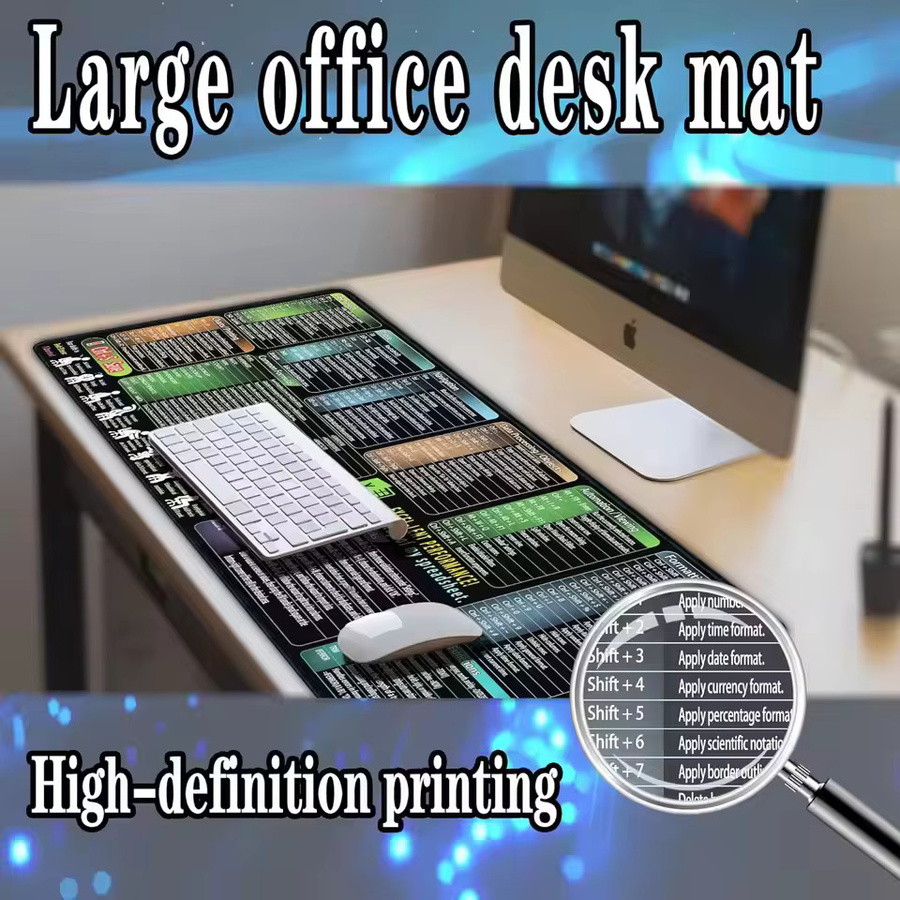 YSAGi Excel Cheat Sheet Mauspad in Schwarz, extra großes rutschfestes Schreibtischunterlage mit Tastaturkürzeln für dein Büro - Bild 4