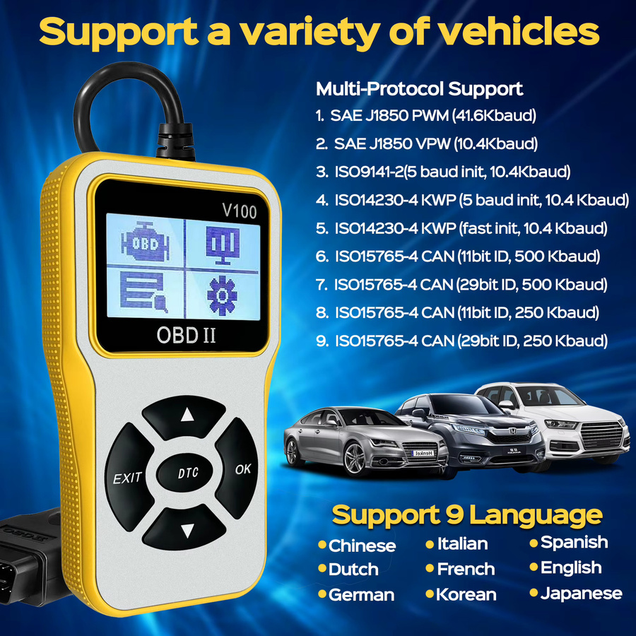 RUOGINSS OBD2-Scanner Auto-Codeleser in Gelb mit CAN-Diagnose-Scan-Tool zum Lesen und Löschen von Motorfehlercodes - Bild 6