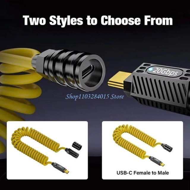 R6FF USB-Typ-C-Federeinzugskabel Gelb, 140 W, USB 3.2 mit 20 Gbit/s und 8K 60 Hz Unterstützung - Bild 1