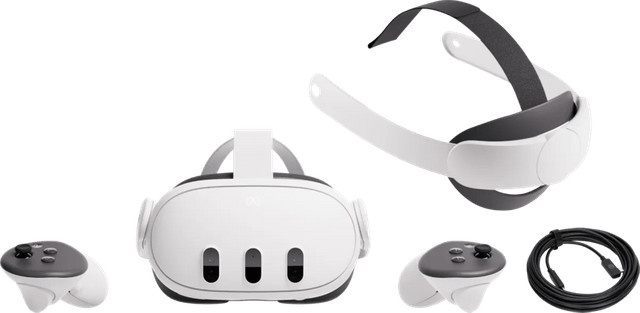 Meta Quest 3 VR-Headset 512GB in Weiß mit BlueBuilt PC Link-Kabel und Elite Strap - Bild 1