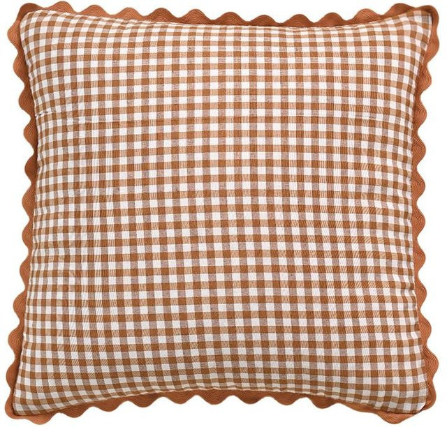 Karierte Kissenhülle mit geschwungener Spitze von JMG Clothing in Braun, B/H: 45 x 45 cm - Bild 1