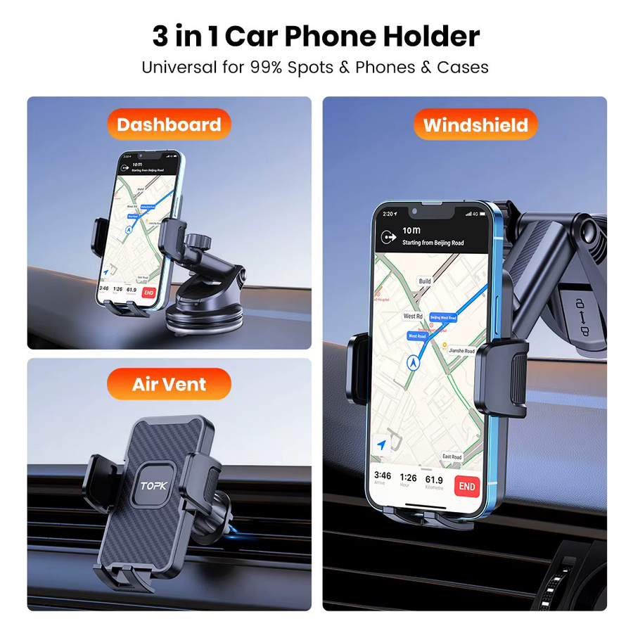 TOPK Handy-Autohalterung mit Saugnapf, 360 Grad drehbar und superstabil, Schwarz - Bild 6