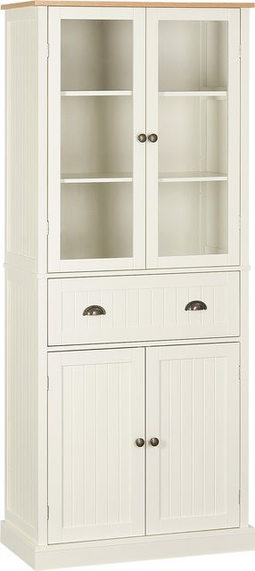 Aosom Küchenschrank im Landhausstil mit Schränken, Schubladen und Glastüren, Weiß, B/T/H: 76 x 40 x 182,5 cm - Bild 1