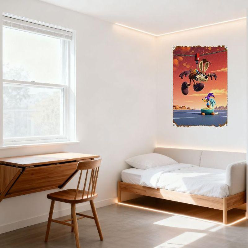 ZX ART Vintage Retro Cartoon Metallblechschild Kojote und Vogel Wüstenlandschaft Wanddeko B: 30 cm, H: 20 cm - Bild 3
