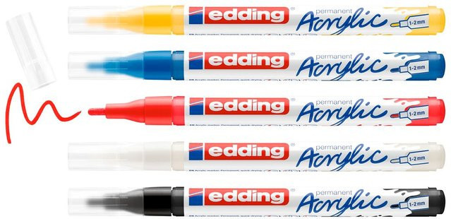 edding 5300 Acrylmarker Basic 5er-Set Multicolor mit feiner Spitze - Bild 1
