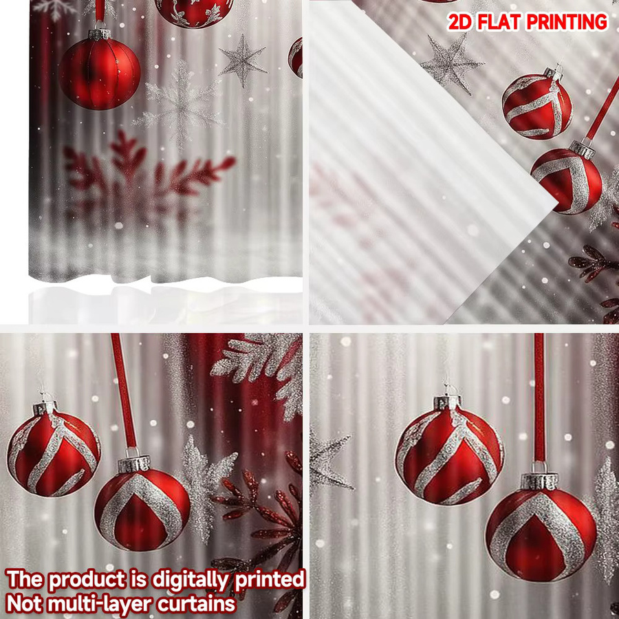 2er-Set Weihnachts-Vorhänge aus Polyester mit roten Ornamenten und Schneeflocken-Design - Bild 4