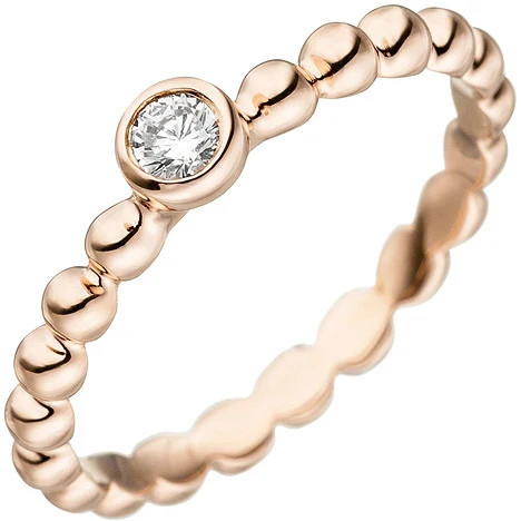 Colfem Ring Damen, 925 Sterling Silber, rotgold vergoldet, 1 Zirkonia, Größe 54 - Bild 1
