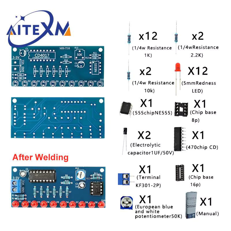 AITEXM ROBOT Intelligente Elektronik-Kits Ne555 + CD4017 LED-Modul DIY-Kit - Bild 3