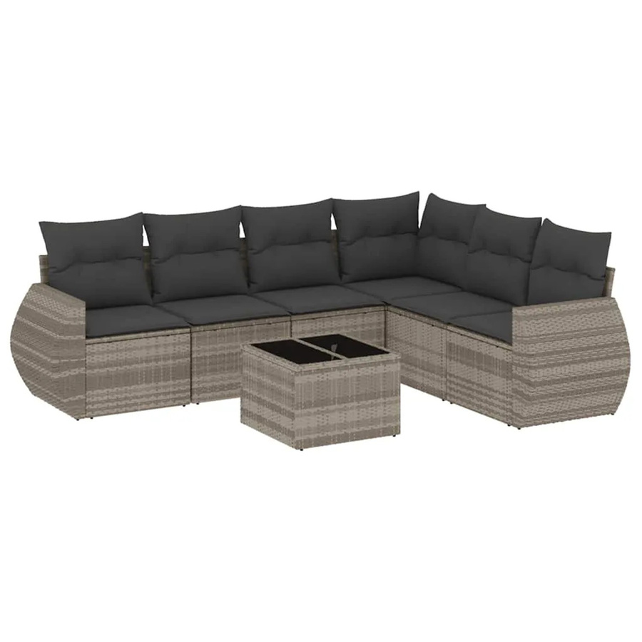 vidaXL 7-teilige Garten-Sofagarnitur in L-Form aus Polyrattan mit Kissen in Hellgrau - Bild 2
