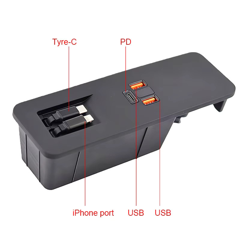 Schnelles USB-C Auto-Ladegerät mit Teleskop-Ladekabel für Audi Q7 SQ7 2016-2019, Zigarettenanzünder-Splitter in Schwarz, kompatibel mit Samsung - Bild 3