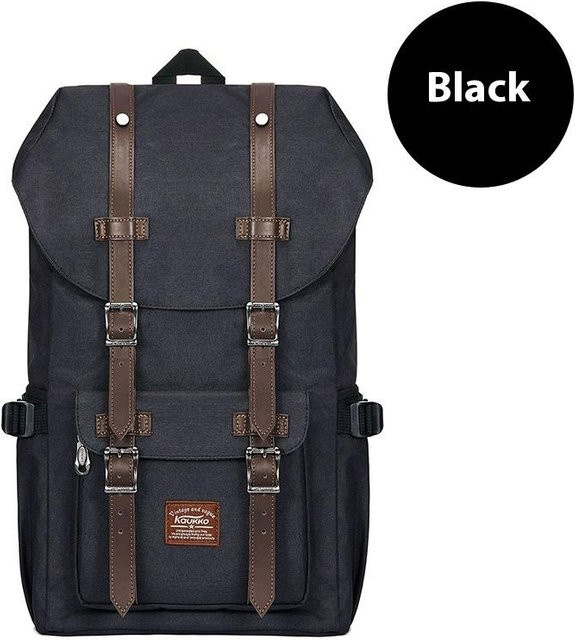 KAUKKO Vintage Reise Laptop Rucksack für 15,6 Zoll Outdoor Rucksack aus Canvas in Schwarz - Bild 1