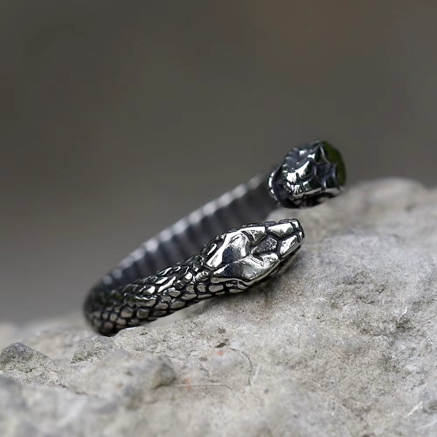 Ring Edelstahl, Wikinger Stil, zweiköpfige Schlange, Herren - Bild 2