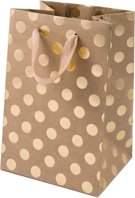 Rico Design Paper Poetry Geschenktüte aus Kraftpapier in Beige mit goldenen Punkten, B/T/H: 12 x 18 x 10 cm - Bild 1