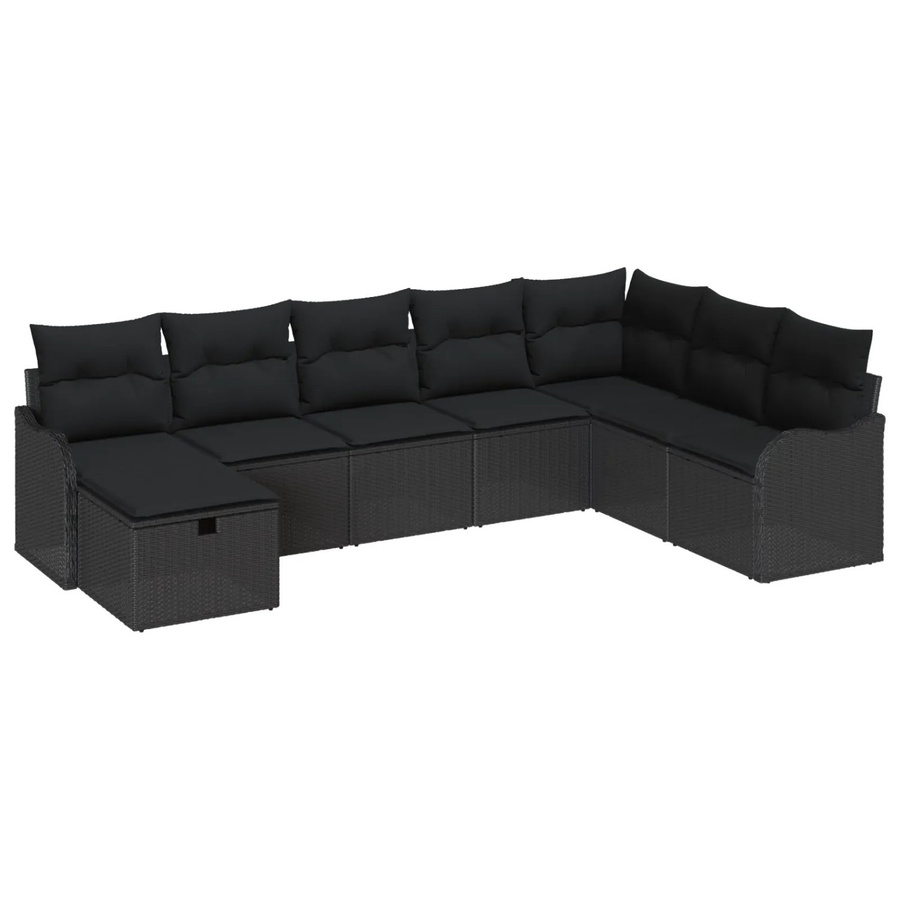 vidaXL Garten-Sofa-Set aus Poly-Rattan in Schwarz, 8-teiliges U-Shape Lounge-Set mit Kissen und Stauraumfunktion - Bild 2
