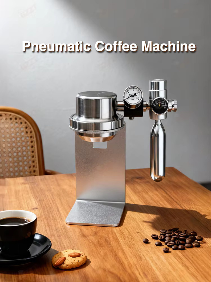 GZZT D001 Pneumatische Espressomaschine für Outdoor und unterwegs aus Edelstahl mit Manometer in Silber - Bild 4
