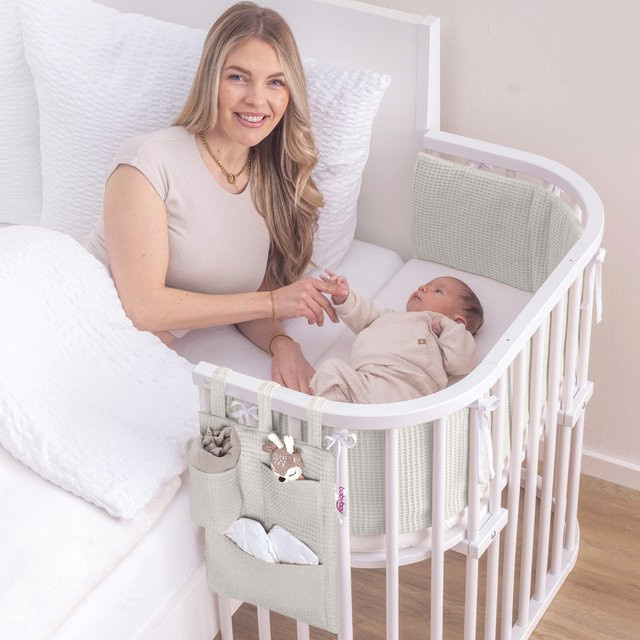 Babybay Utensilo Waffelpiqué in Grau und Grün - Bild 1