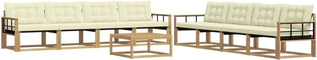vidaXL Outdoor-Sofagarnitur aus Akazienholz mit Textilene und Kissen, 9-teiliges Set in Weiß und Beige, B/T/H: 79 x 79 x 37 cm - Bild 1