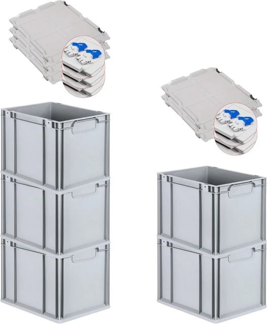 PROREGAL Spar Set 5x Eurobox Nextgen Economy mit Scharnierdeckel und blauen Schiebeschnappverschlüssen, Farbe: Blau/Grau, H x B x T: 32 x 30 x 40 cm, 30 Liter - Bild 1