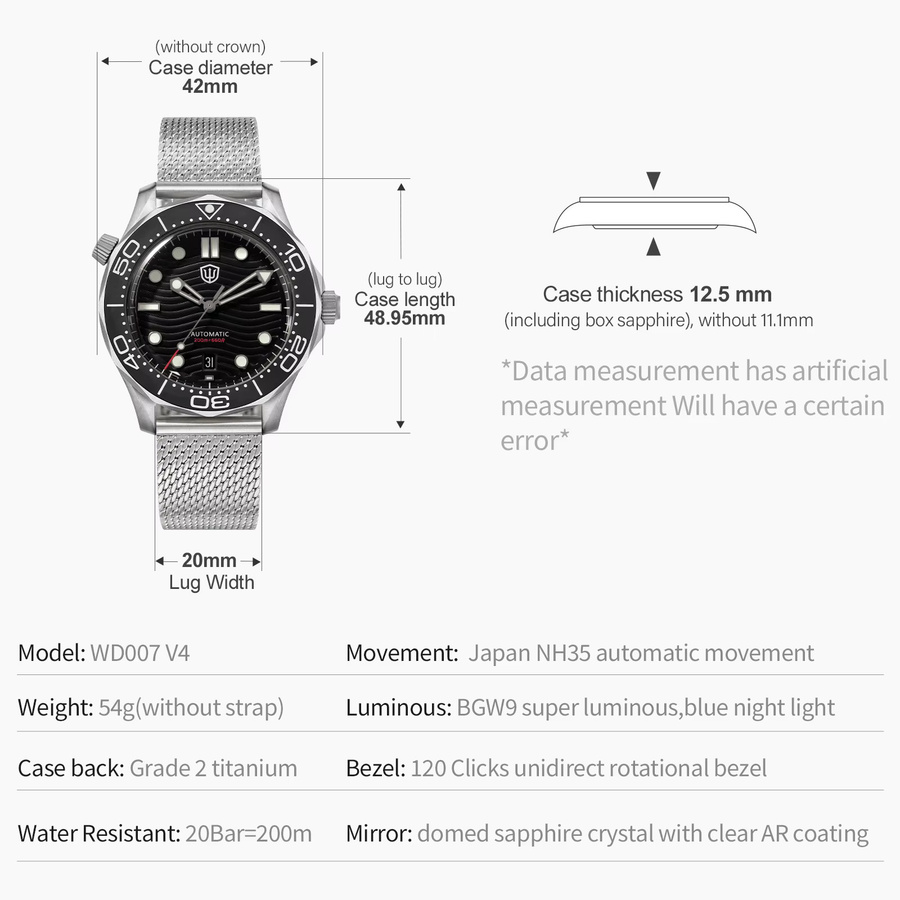 Watchdives Automatik-Taucheruhr, Titangehäuse, 42 mm, Textil/NATO, Unisex - Bild 2