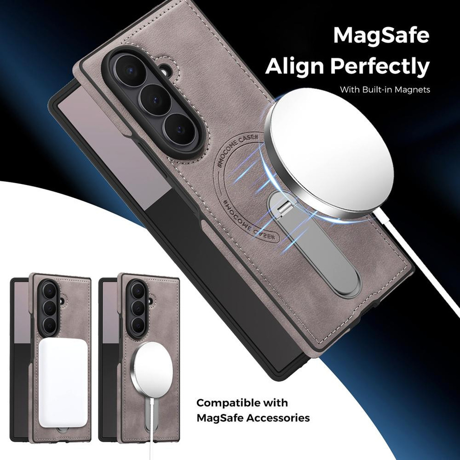 Magnetische Lederhülle für Samsung Galaxy Z Fold 7 6 5 4 3 mit Ständer und kabelloser Ladefunktion, stoßfest - Bild 3