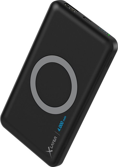 Xlayer Wireless Charger Powerbank mit 4000mAh in Schwarz mit Micro-USB und USB-C Anschlüssen - Bild 1