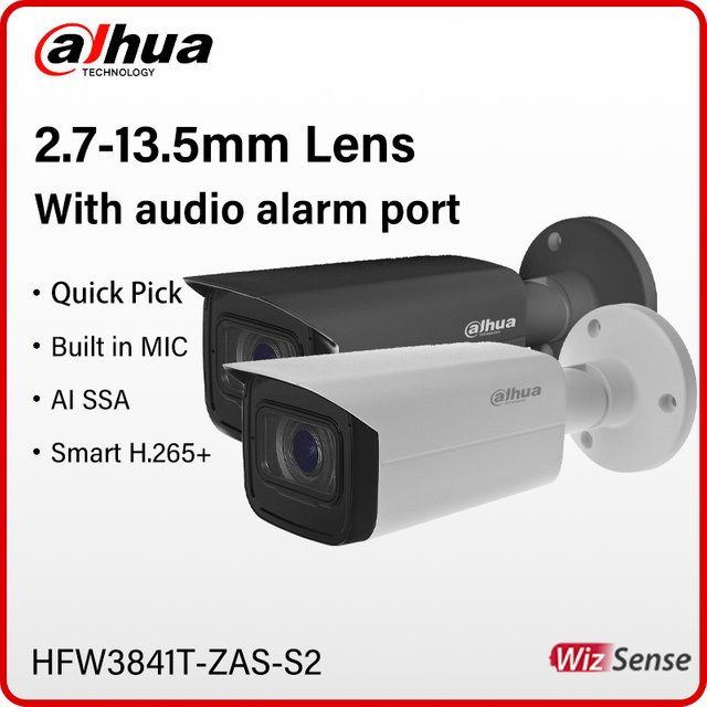 Dahua 8MP Starlight Überwachungskamera HFW3841T-ZAS-S2 in Weiß mit motorisiertem Objektiv 2,7 mm-13,5 mm Zoom, Alarm-Audio-Anschluss und IP67 IK10 Schutz - Bild 1