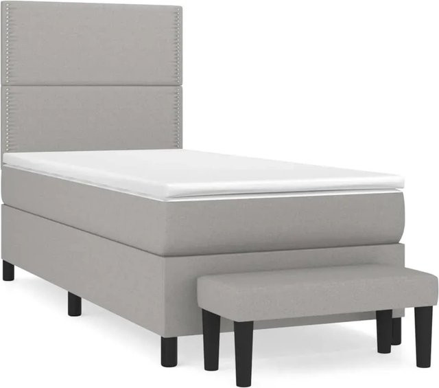 vidaXL Boxspringbett mit Matratze Hybrid-Design in Hellgrau, B/T/H: 90 x 190 x 118 cm - Bild 1