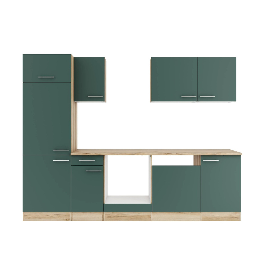 OPTIFIT Savona405 Küchenzeile in Steingrün, moderne Küchenzeile aus melaminbeschichteter Qualitätsspanplatte, Breite: 270 cm - Bild 2