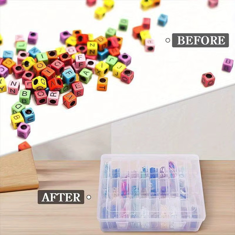 Eelhoe Mini-Schmuckbox mit 30 Fächern aus transparentem Kunststoff als Organizer für Perlen, Ringe und Bastelzubehör, B/T/H: 22,5 x 6,0 cm - Bild 4