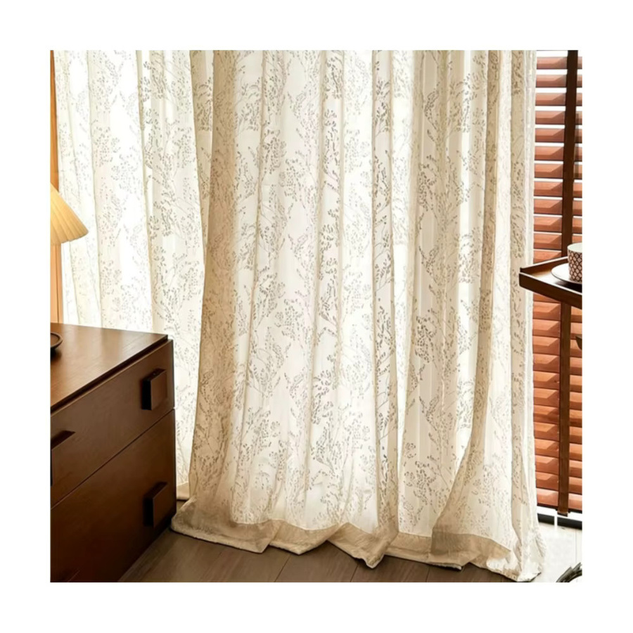 CENTURyMiG Kaschmir-Vorhang im französischen Stil mit floralem Pflanzenmuster, transparent und thermoisolierend, Farbe: Beige/Weiß/Transparent, B/H: 100 x 200 cm - Bild 3