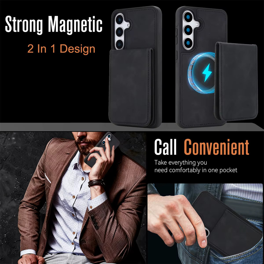 Magnetische Leder-Brieftasche als Schutzhülle für Samsung Galaxy S25 S24 FE S23 Ultra S22 Plus A55 A35 A15 A54 in Schwarz oder Grau - Bild 3
