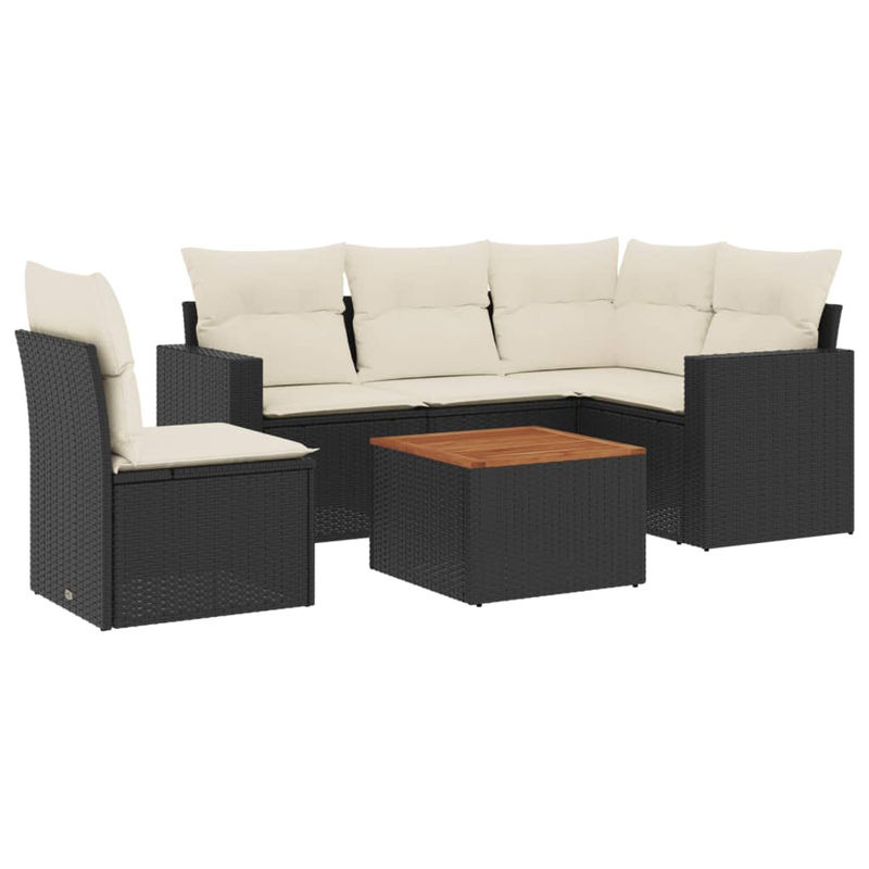 Vidaxl 6-teiliges Gartenmöbel-Set aus Polyrattan und Akazie in Schwarz mit Kissen - Bild 3