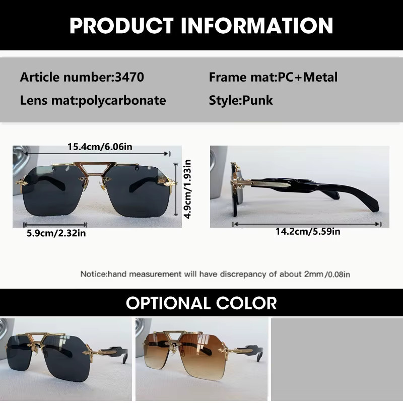 OCYCO Piloten-Sonnenbrille, randlos, Metall, Herren, Aviator - Bild 2