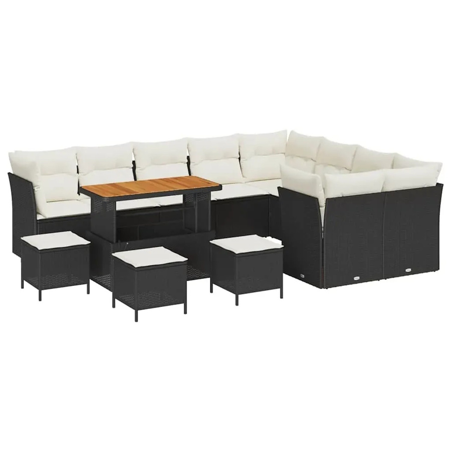 vidaXL Garten-Sofa-Set 13-teilig aus Polyrattan in Schwarz mit Polstern und Beistelltisch für Terrasse und Garten - Bild 2