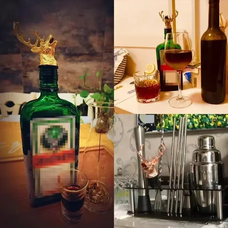 Weinausgießer aus Zinklegierung in Silber mit Hirsch- und Elchkopf-Design für dein Barzubehör - Bild 5