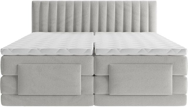 Donisi Boxspringbett in Lichtgrau mit Samtbezug, Breite: 215 cm - Bild 1