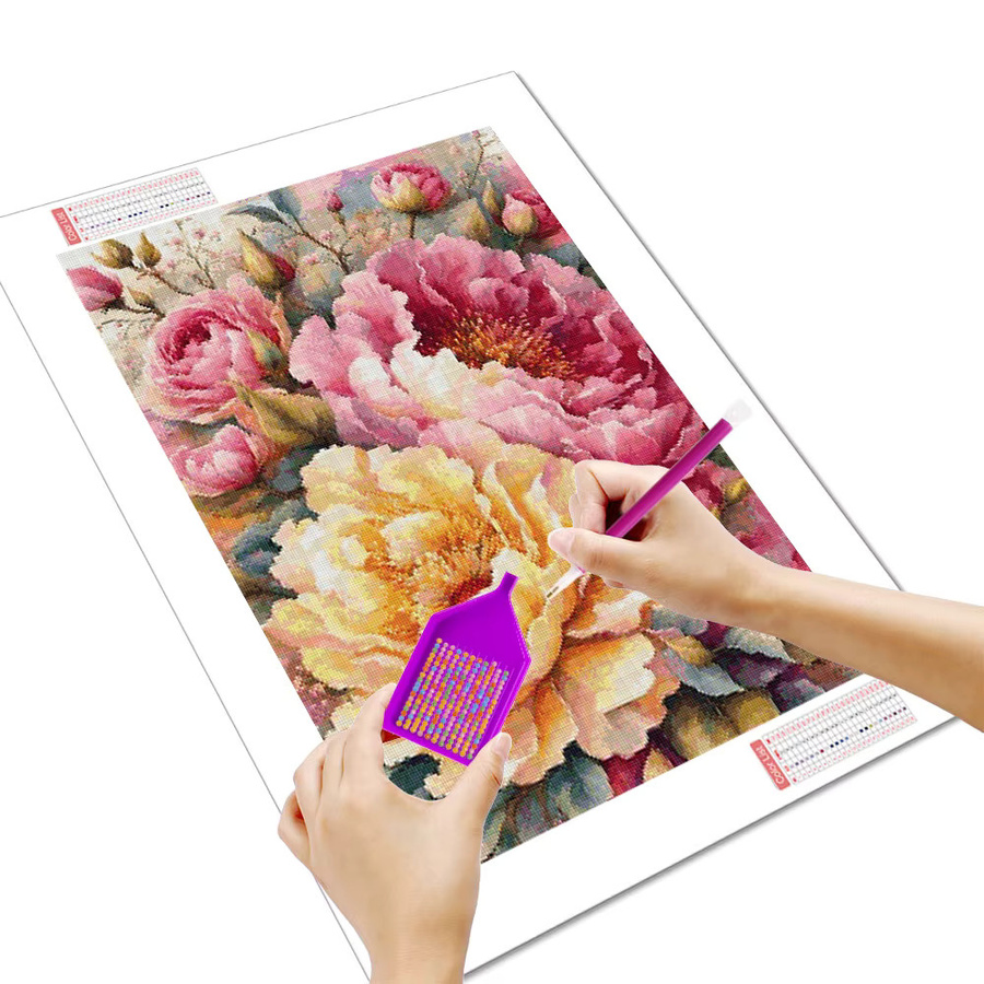 Huacan DIY Diamantmalerei Pfingstrose Blumen Mosaik-Set mit runden Steinen in Multicolour, Breite: 20 cm, Höhe: 30 cm - Bild 2