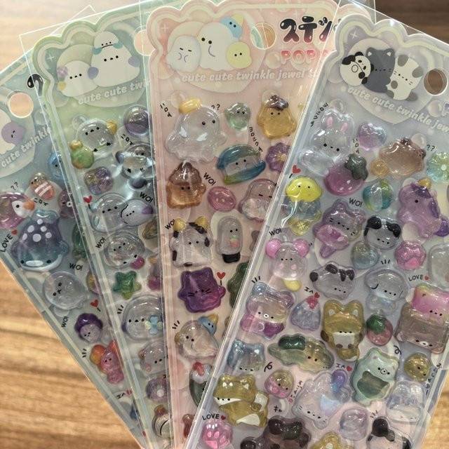 Story Store Kawaii Tier-Aufkleber mit Glitzer-Effekt, 4 Stück, transparent, mehrfarbig - Bild 1