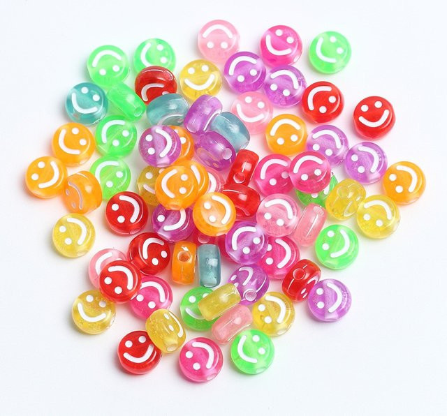QYWCTZ Perlen Acryl, Smiley, rund, flach, bunt, 4x7mm - Bild 1