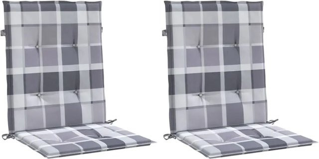 vidaXL Gartenstuhlauflagen für Niedriglehner, 2er-Set, Grau Kariert, B/B/H: 100 x 50 x 3 cm, wasserabweisendes Oxford-Gewebe - Bild 1