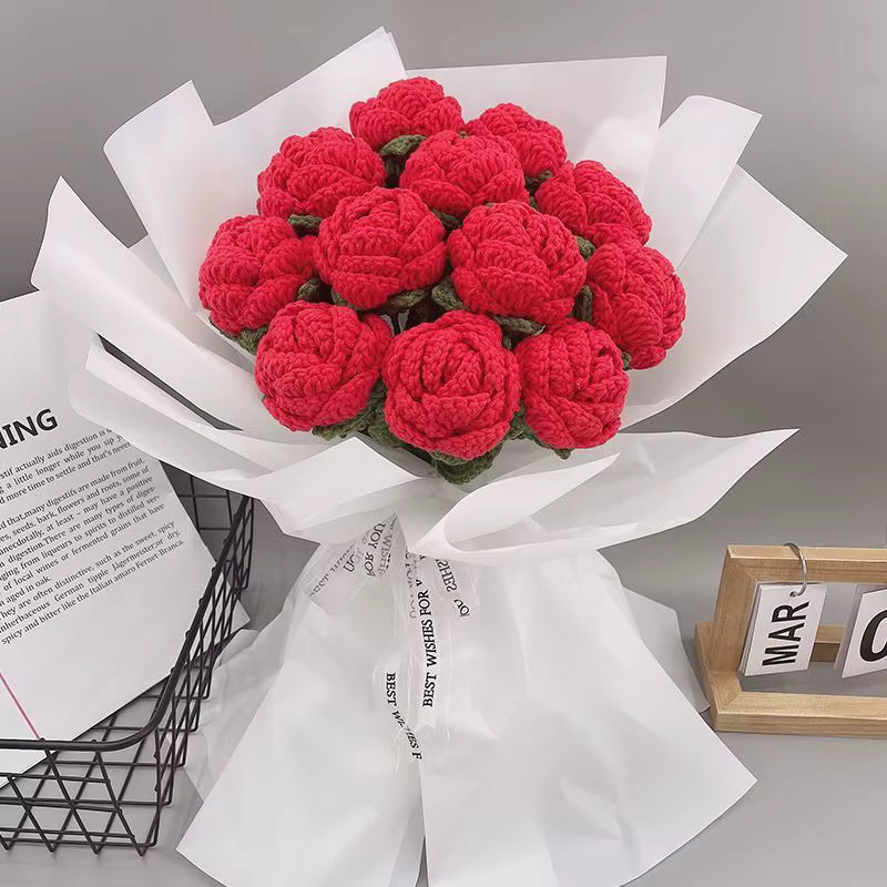 ZQCY Handgemachte Häkelrose aus Textil in Rot für Dekoration und DIY-Projekte - Bild 3