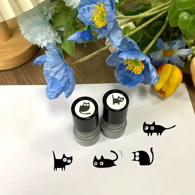 Selbststempelnder schwarzer Katzenstempel aus Kunststoff für Journaling, Kunst und Handwerk - Bild 2