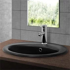 LuxeBath Waschbecken Oval aus Keramik mit Überlauf, Schwarz matt, B: 57 cm, T: 48,5 cm, H: 19,5 cm - Bild 1