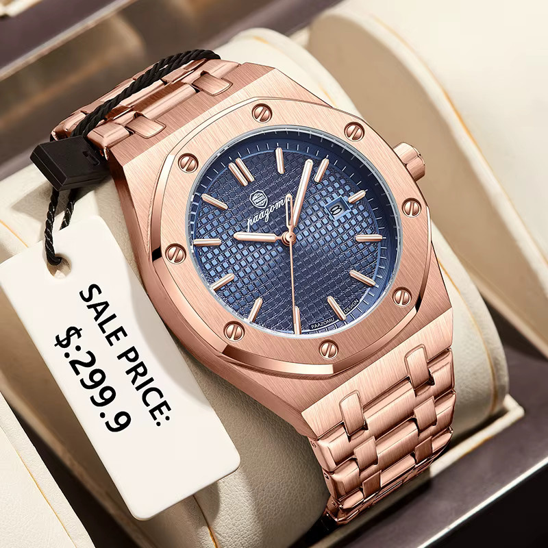 PAAZOMU Armbanduhr Quarz, Edelstahl, blaues Zifferblatt, Datum, Herren - Bild 2
