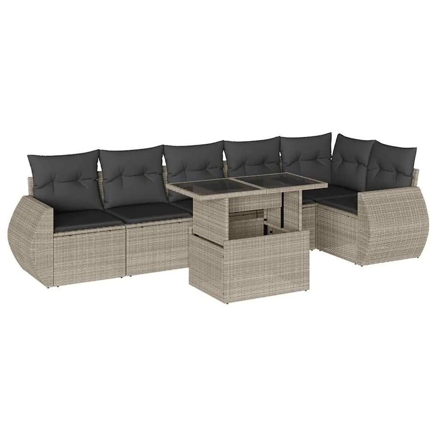 vidaXL 7-teilige Garten-Sofagarnitur aus Poly-Rattan mit Kissen in Hellgrau - Bild 2