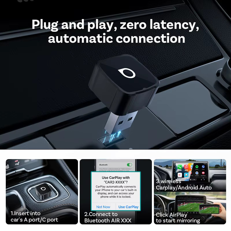 Ottocast Mini Air 3-in-1 Wireless CarPlay Android Auto und AirPlay Adapter in Schwarz mit Plug-and-Play Wireless Mirroring für YouTube, TikTok und IPTV - Bild 5