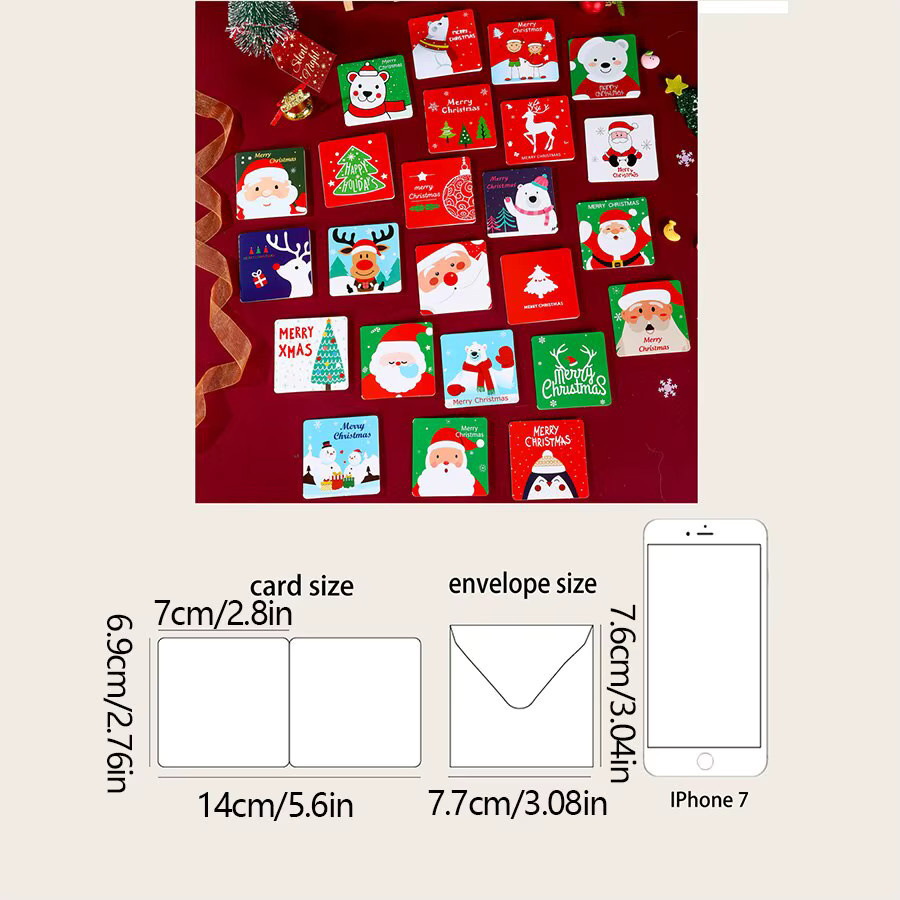 Weihnachts-Grußkarten Set für Kinder mit Umschlägen in Mehrfarbig, 12 Stück - Bild 3
