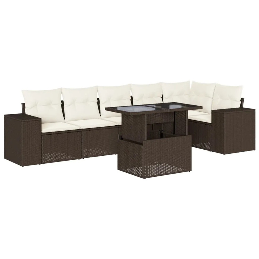 vidaXL 7-teilige Garten-Sofagarnitur in L-Form aus braunem Poly-Rattan mit cremeweißen Kissen und pulverbeschichtetem Stahlgestell - Bild 2