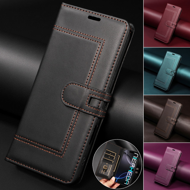 Business Leder Flip Handyhülle von aierkeba für iPhone Modelle in Rot mit Kartenetui und Taschenabdeckung - Bild 1
